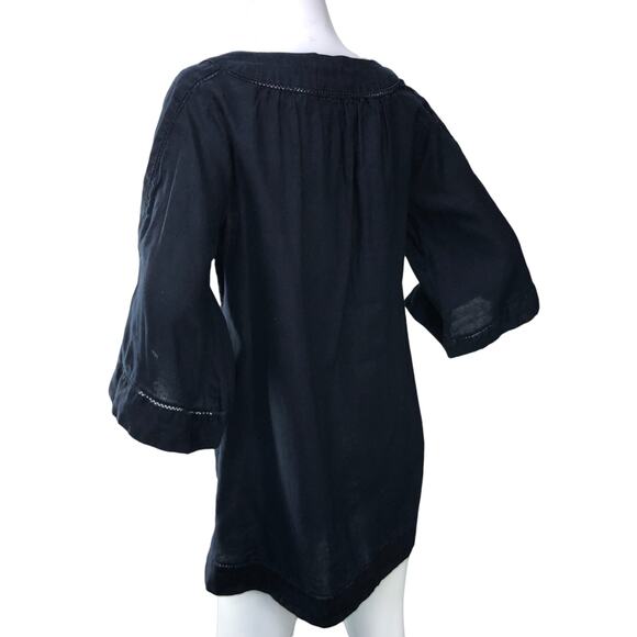 Calypso St Barths Womens Size XS Tunic Blouse Split Neck Flared Sleeve Midnight - Picture 6 of 15
